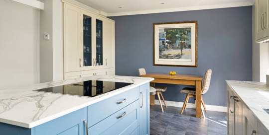 blue and ivory shaker kitchen design